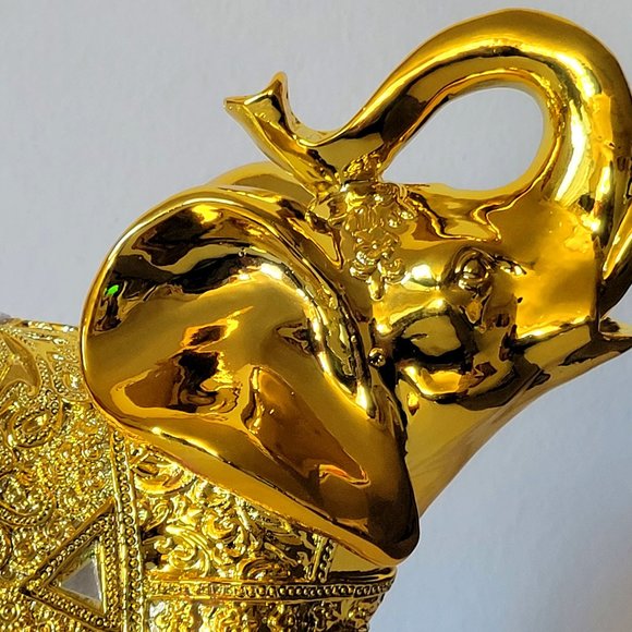 Dalax- 10” (H) Gold Color Elegant Elephant Statue with Trunk Facing Upwards Luck - Picture 6 of 8